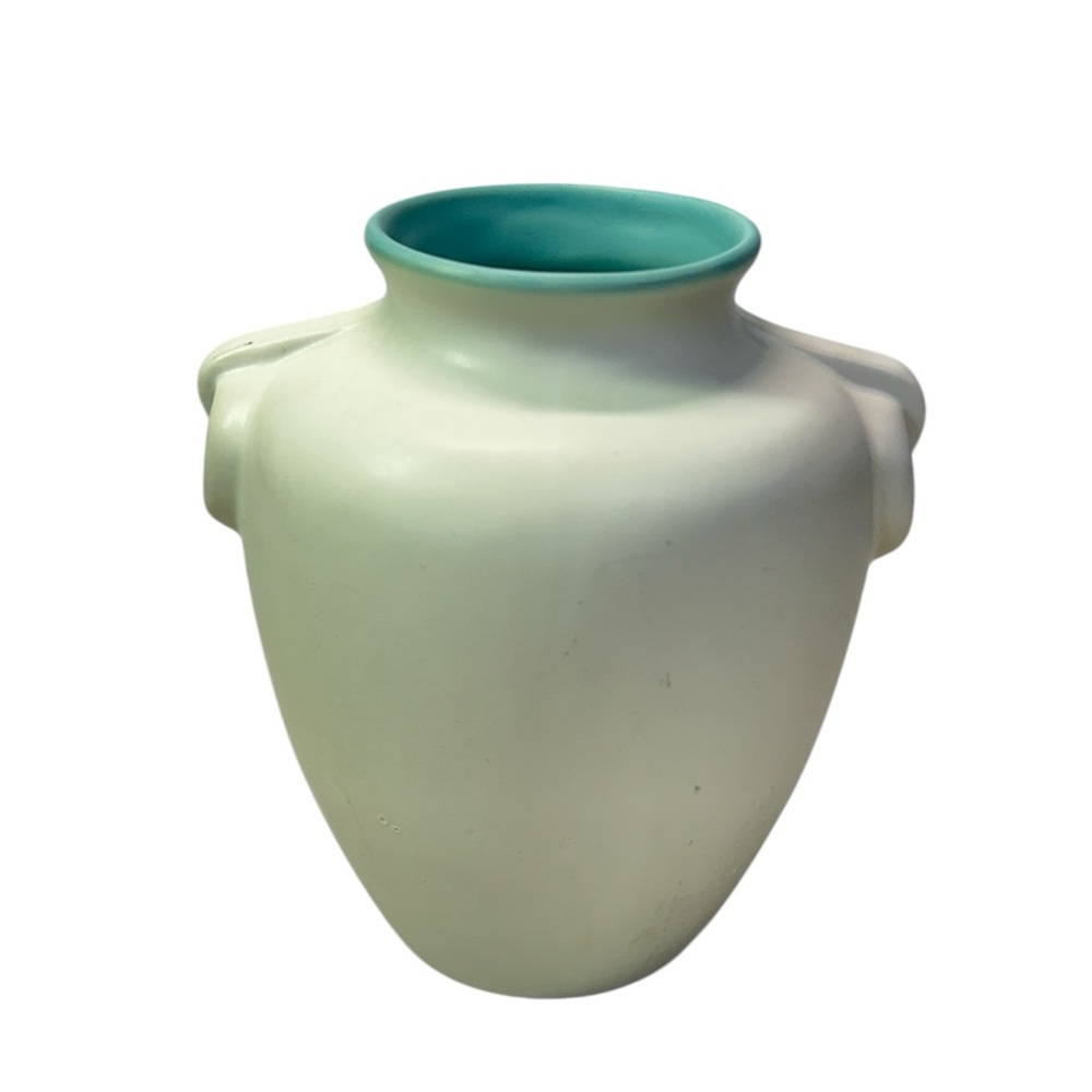 Vintage 1930’s White and Turquoise Small Pottery Vase by. Coors Pottery Colorado